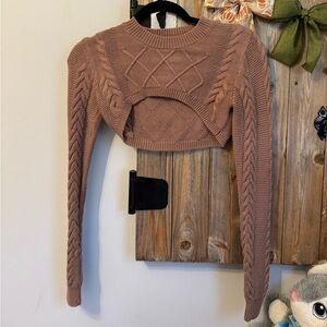 Full Tilt Mauve Cable Knit Cropped Sweater